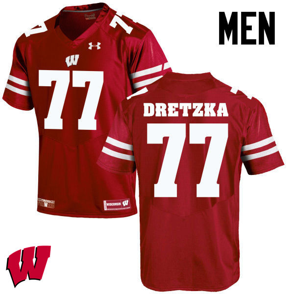Men Wisconsin Badgers #77 Ian Dretzka College Football Jerseys-Red
